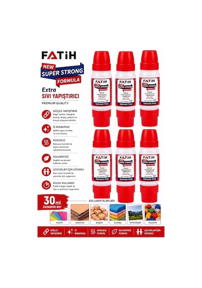Sıvı Yapıştırıcı Çift Uçlu Şeffaf 30ml 6 Adet Fatih Çift Taraflı Uhu Kağıt Karton Yapıştırıcısı Okul Büro Ofis
