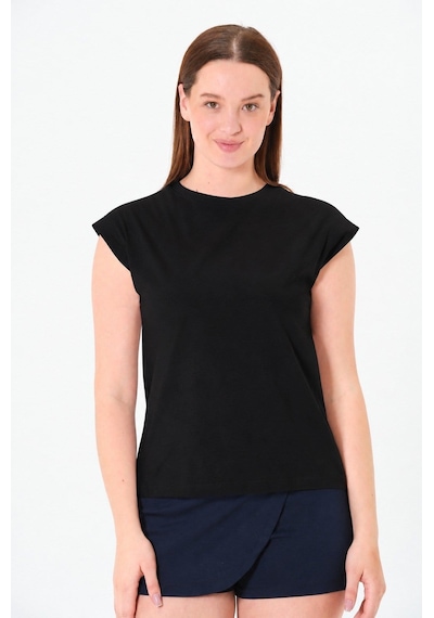 Sortie Collection Düşük Kollu Rahat Kesim Pamuklu Basic Tshirt Siyah