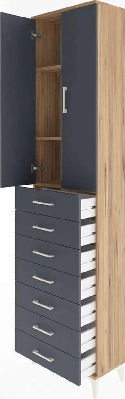 Arges Dolap 3 Raflı 7 Çekmeceli 2 Kapaklı 60x30x243 Çam-antrasit Çam