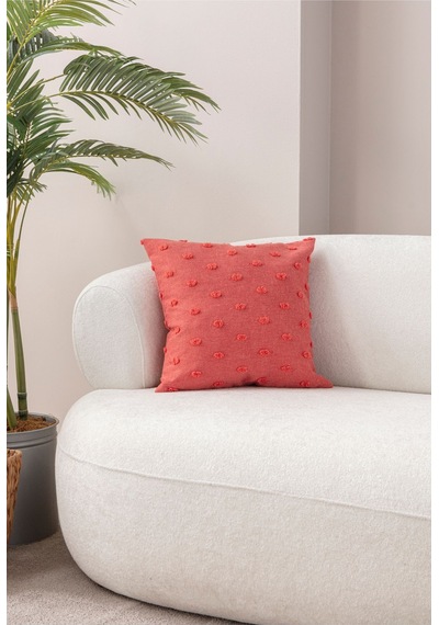 Swita Home Dekoratif Puantiye Keten Kumaşlı Kırlent Kılıfı 43x43 Nar Çiçeği
