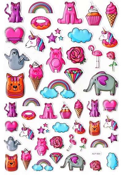 Sticker Kabartmalı A4 Boyutunda Stiker Defter, Planlayıcı Etiket- Lim503 - Pembe Temalı Unicorn Dondurma
