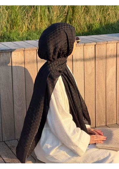 Qalortex Scarf Premium Pamuklu Jakar Şal-siyah