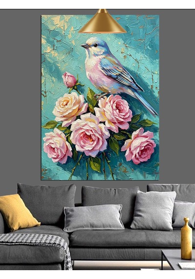 Beyaz Güvercin Pembe Gül Çiçeği Dekoratif Kanvas - Mdf Ahşap Tablo