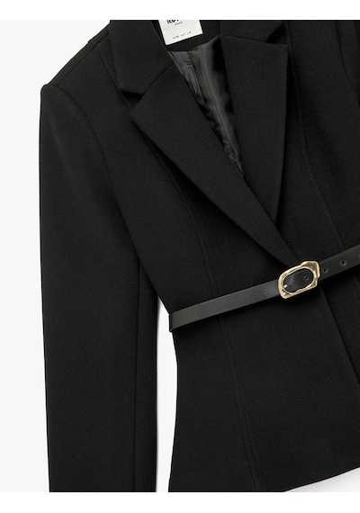 Koton Uzun Kollu Kemer Detaylı Peplum Blazer Ceket Siyah 6wak50116uw Siyah
