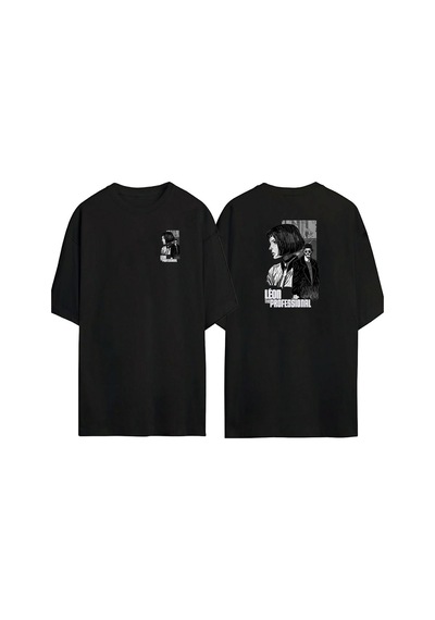 Thewert Unisex Mathilda Leon Ön Arka Baskılı Sıyah Oversize T-shirt Siyah