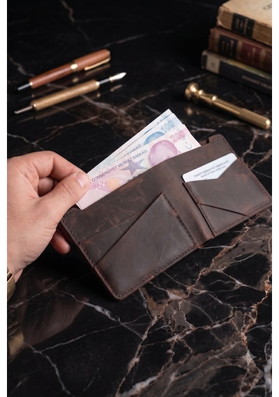 Luvo Hakiki Deri El Yapımı 4 Kart Bölmeli Unisex Minimalist Cüzdan Kartlık İnce Kompakt Kağıt Para Ve Kart Bölmeli Cüzdan Koyu Kahverengi