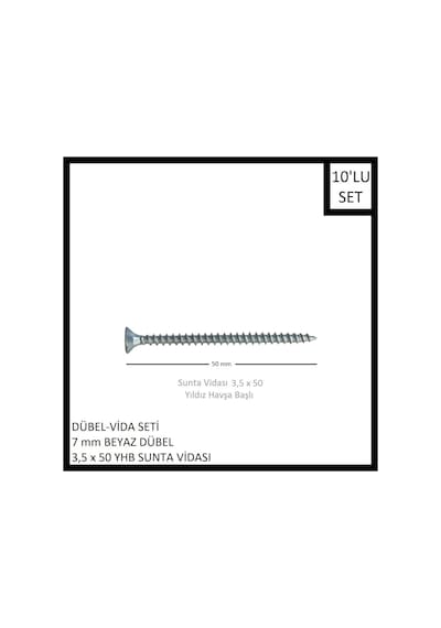 Dübel-vida Seti, Beyaz Dübel 7 Mm, 3,5x50 Yhb Sunta Vidası, 10 Adet