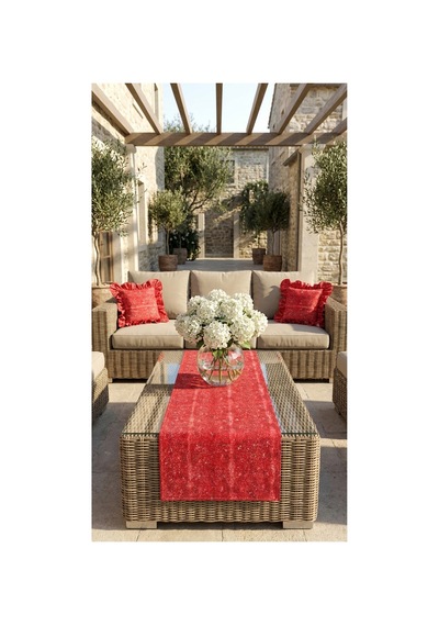 %100 Pamuk Simli Kırmızı Desenli Dikdörtgen Runner 40x150 Kırmızı - 889514482 Kırmızı