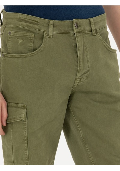 Cacharel Haki Slim Fit Jean Bermuda Şort Yesıl