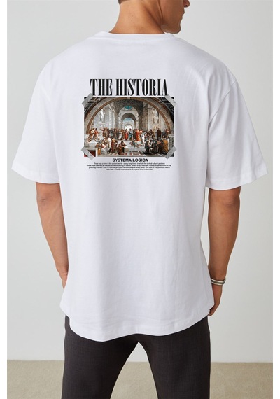 Thewert Unisex The Hıstorıa Baskılı Beyaz Oversize Tshirt