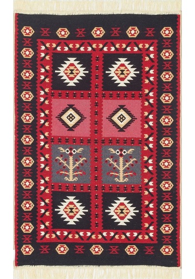 Arya Ar 28 Red %100 Geri Dönüşümlü Pamuktan Çift Taraflı Yıkanabilir Modern Dekoratif Kilim