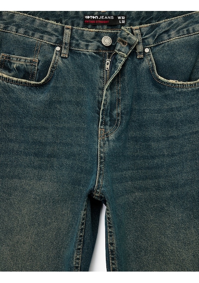 Koton Normal Bel Pamuklu Vintage Straight Fit Jean Pantolon Petrol 7wam40058nd