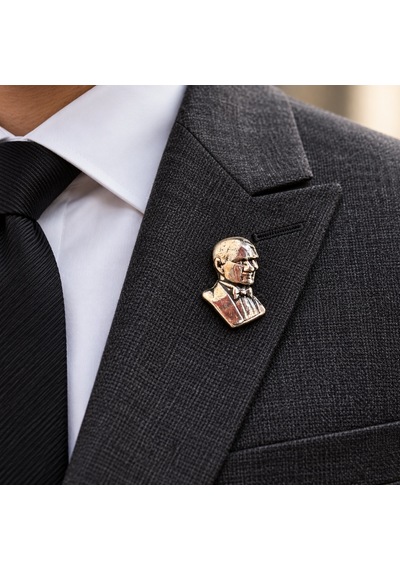 Atatürk Büst Figürlü Metal Yaka Rozeti Ceket, Takım Elbise Ve Özel Gün Aksesuarı Gri