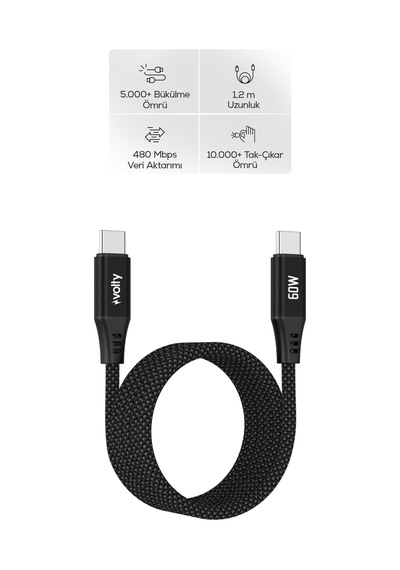 Type-c To Type-c Hızlı Şarj Kablosu 60w Pd, 480mbps, 1.2m, Manyetik Örgü V0201013
