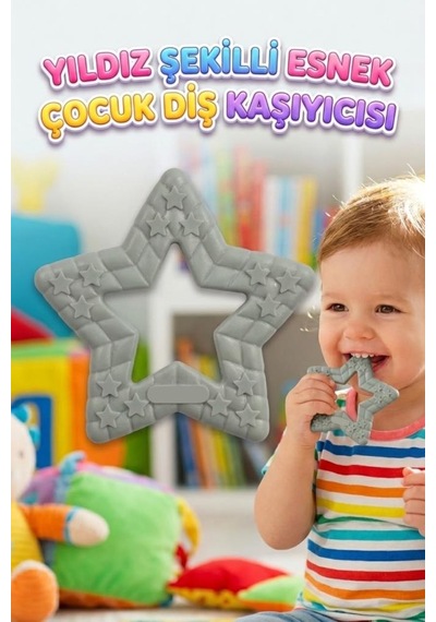 Yıldız Şekilli Esnek Bpa İçermeyen Kabartılı Pastel Renkli Oyuncak Bebek Diş Kaşıyıcısı Mint