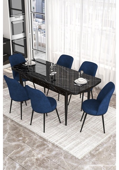 Canisa Kor Serisi 70x114 Açılabilir Mutfak Masası Takımı Siyah Mermer Desen Masa 6 Lacivert Sandalye Masa Siyah Mermer Desen Sandalye Lacivert Canisa Kor Serisi 70x114 Açılabilir Mutfak Masası Takımı Siyah Mermer Desen Masa 6 Lacivert Sandalye Masa Siyah Mermer Desen Sandalye Lacivert