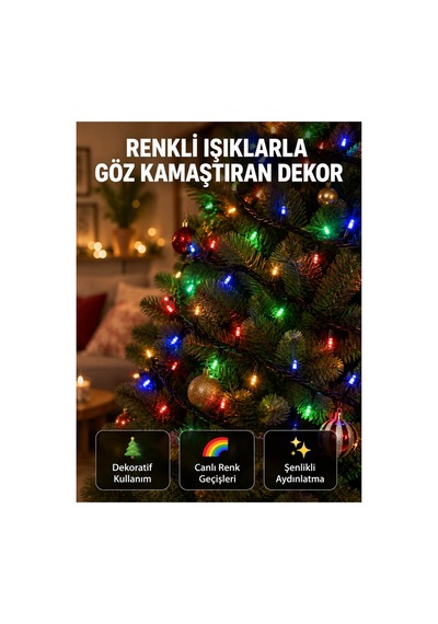 50 Li Led Şeffaf Kablolu 5 M Aydınlatma Işık Süsleme Led Yeni Nesil Çok Renkli Çok Renkli