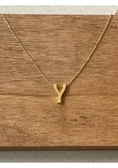 925 Ayar Gümüş Gold Renk Y Harfi Kolye Harfli Kolye 45cm