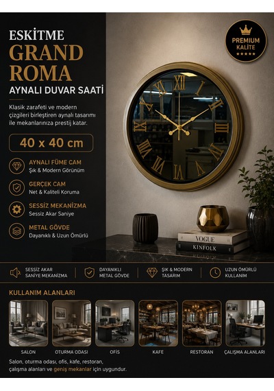 Eskitme Grand Roma Aynalı 40 X 40 Cm Duvar Saati