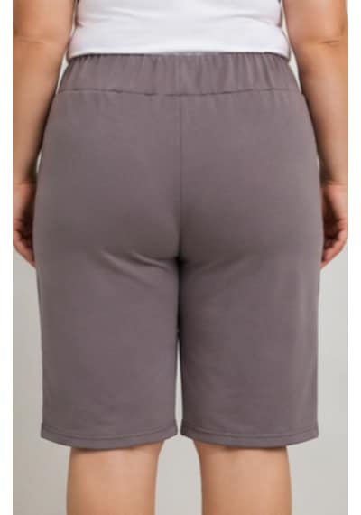 Cocosushicooo Büyük Beden Kadın Kapri Şort Pantolon Cepli Lastikli Bel Rahat Kalıp Vizon