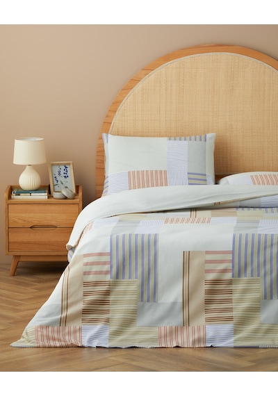 English Home Block Patch Kolay Ütülenir Tek Kişilik Nevresim Seti 160x220 Cm Mavi-kırmızı Mavi-kırmızı