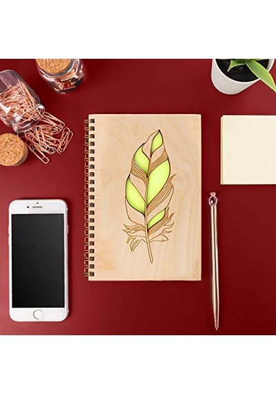 Kalem Tasarımlı Ahşap Kapaklı Defter Çok Renkli