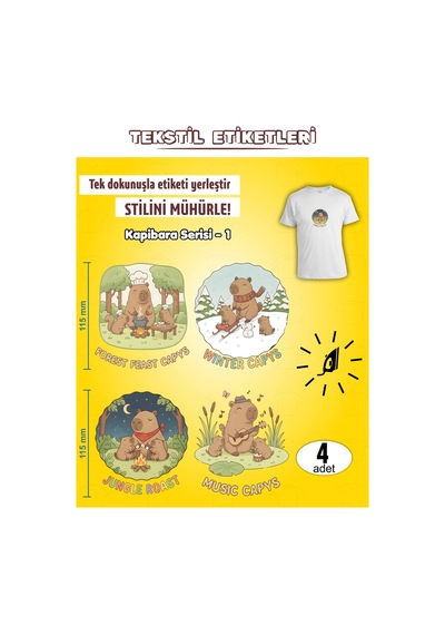 Ütü İle Yapışan Kıyafet Etiketi Kapibara Serisi -1 4lü Set Karışık
