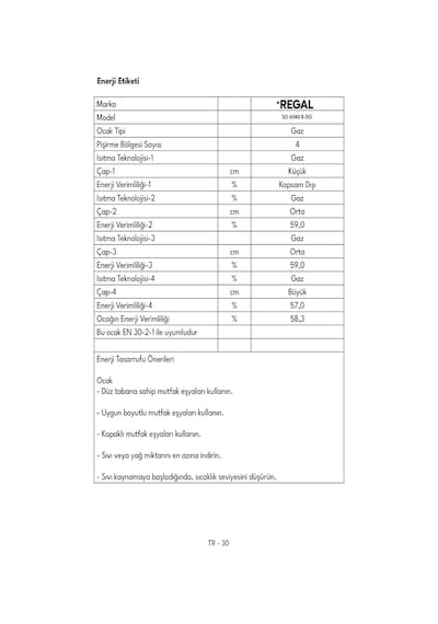 Regal SO 6040 B-DG Set Üstü Ocak