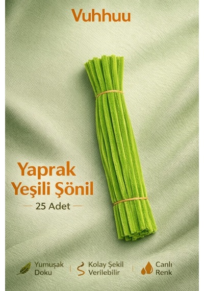 Şönil Tel Yaprak Yeşili 25 Adet Pipe Cleaner Hobi Malzemesi El İşi Ve Çiçek Yapımı İçin