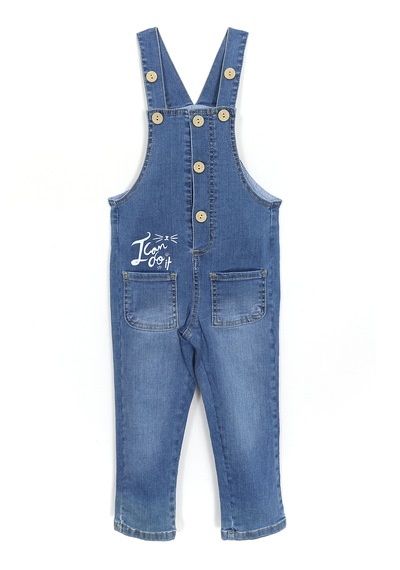 Dobakids Kedi Desen Aplikeli Unisex Bebek & Çocuk Denim Salopet Mavi 1987 Mavi