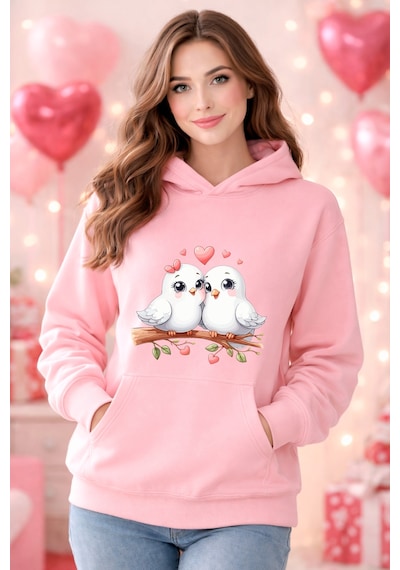 Stil X Sevgililer Gününe Özel, Kapüşonlu Kadın Sweatshırt, Valentıne's Day Pembe-6