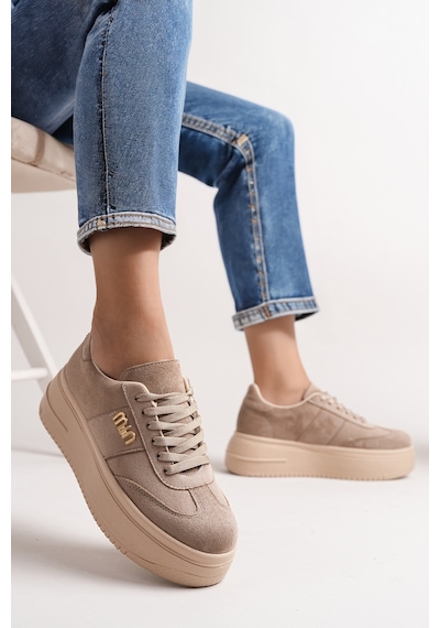 Bahrina Kadın Kalın Taban Tokalı Sneaker Vizon
