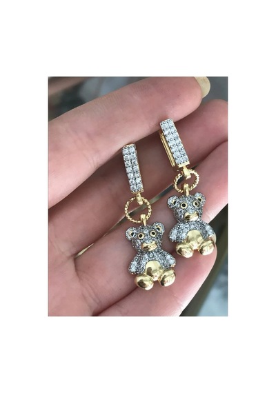 Vip Taşlı Ayıcık Küpe Altın