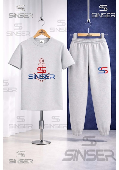 Ss Sinser Çocuk Denız Capası Onunde Baskılı Tişort Eşofman Takımı Gri