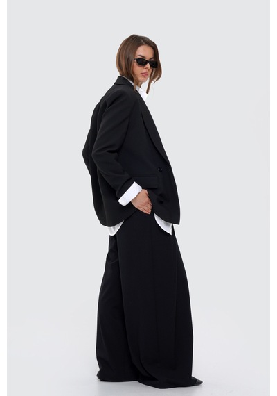 Thalure Kadın Siyah Çift Düğmeli Oversize Blazer