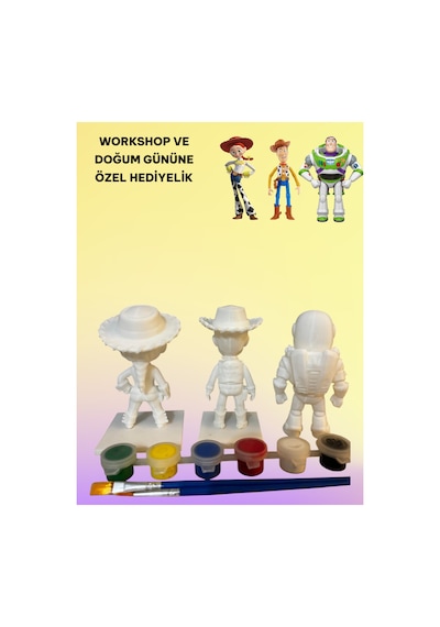 3d Toy Story Woody-jessie-buzz 3 Lü Set Figür Boyama Seti - Kendin Boya Hobi Ve Etkinlik Seti - Akrilik Boya + 6 Fırça