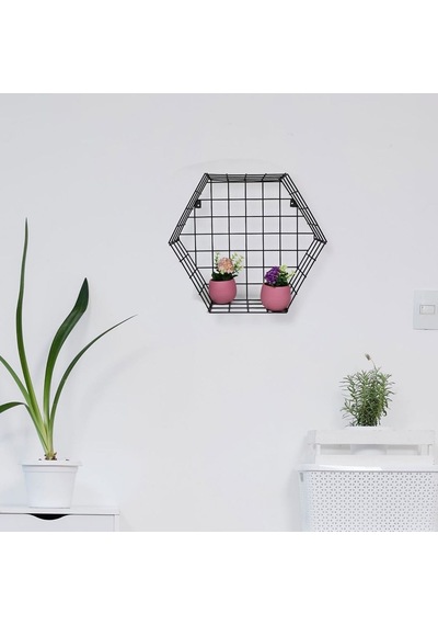 Wessdizayn Altıgen Metal Duvar Rafı Kafes Telli Dekoratif Çiçeklik Wd-09