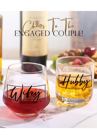Hubby & Wifey Est 2024 Şarap Ve Viski Bardağı Seti, Çiftler İçin Nişan Hediyesi, Nişan Düğün Yeni Evli Yıldö Diğer