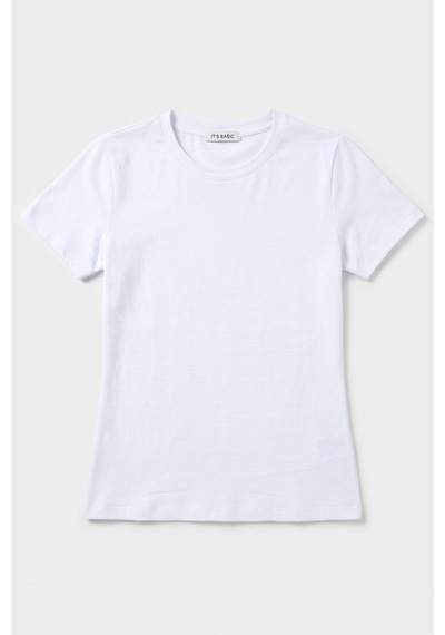 Itsbasic Kadın Beyaz S6-2 Bisiklet Yaka %100 Organik Pamuk Esnek Kumaş T-shirt