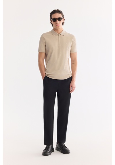 Avva Erkek Bej Kıvrılmaz Polo Yaka Fermuarlı %100 Pamuk Regular Fit T-shirt A61y1038