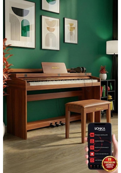 Midex PLX-140 PRO-OR Dijital Piyano Bluetooth Tuş Hassasiyeti 88 Tuşlu Kapaklı (Kulaklık ve Tabure)