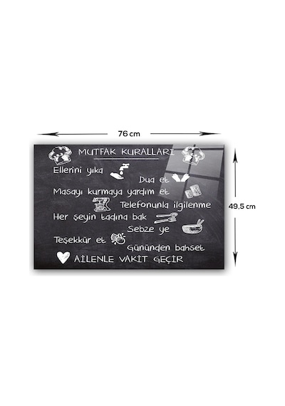 Decorita Mutfak Kuralları - Kara Tahta  Cam Ocak Arkası 49,5x76cm