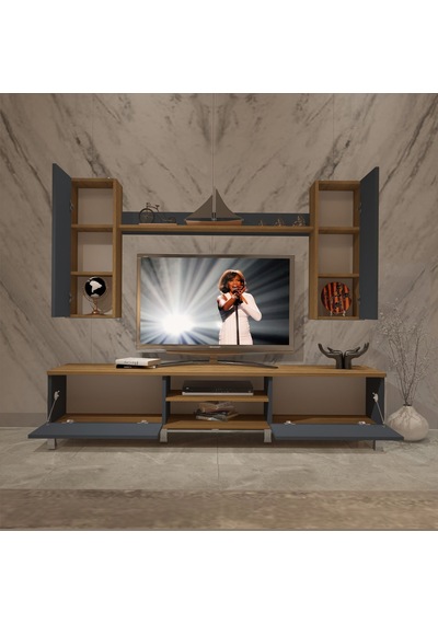 Decoraktiv Eko 5d Mdf Dvd Krom Ayaklı Tv Ünitesi Tv Sehpası Pera - Antrasit