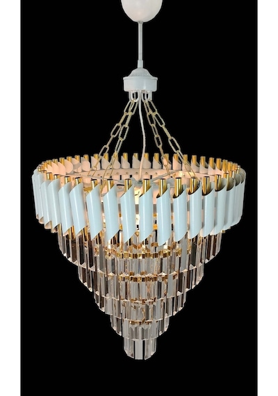 Zamira Beyaz Gold 55 Lik Kristal Taşlı Lüks Avize - Yatak Odası - Salon - Mutfak - Hol Altın