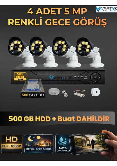 4 Kameralı Set 500 Gb Hdd Full Hd Gece Görüşlü Güvenlik Kamerası Sistemi-sabit İp Gerektirmez-