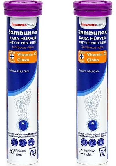 İmuneks Farma Sambunex® Kara Mürver Meyve Eki Vitamin C, Çinko İçeren Takviye Edici Gıda x 2 Adet