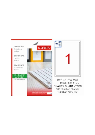 Tanex Etiket 199,6X289,1Mm Düz Tw-2001 A4 100 sayfa