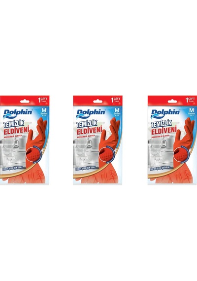 Dolphin Lateks Bulaşık Temizlik Eldiveni Kırmızı M 8-8.5 3'lü