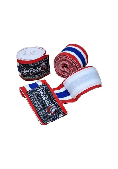 Dragondo 83818 Thailand Bayraklı 3,5 Metre Elastik Bandaj Boks Bandajı Muay Thai Bandajı Kick Boks Bandajı Kırmızı
