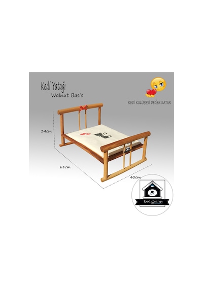 Kedigram Kedi Kulübesi Ahşap El Sanatları Walnut Basic Karyo Kedi Yatağı